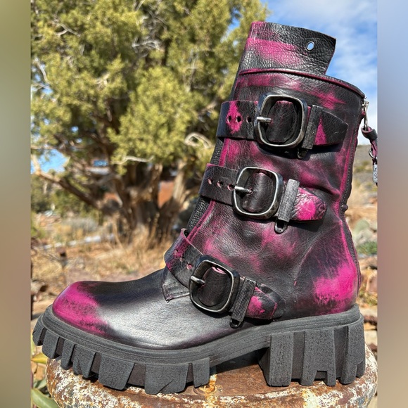 A.S.98 HAMISH FUCHSIA DAMI MOTO BRUSH OFF PLATFORM BIKER BOOTS - Picture 3 of 16